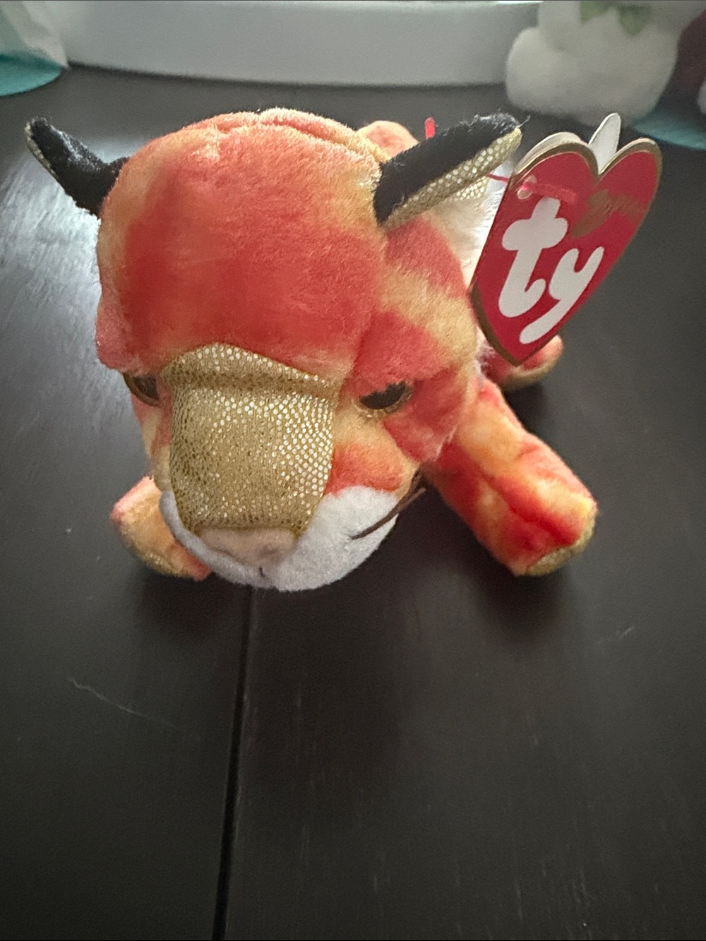 Ty Plush Tiger Beanie Baby with Gold Snout and Black Ears